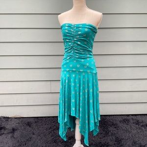 Sky brand teal strapless skull handkerchief dress